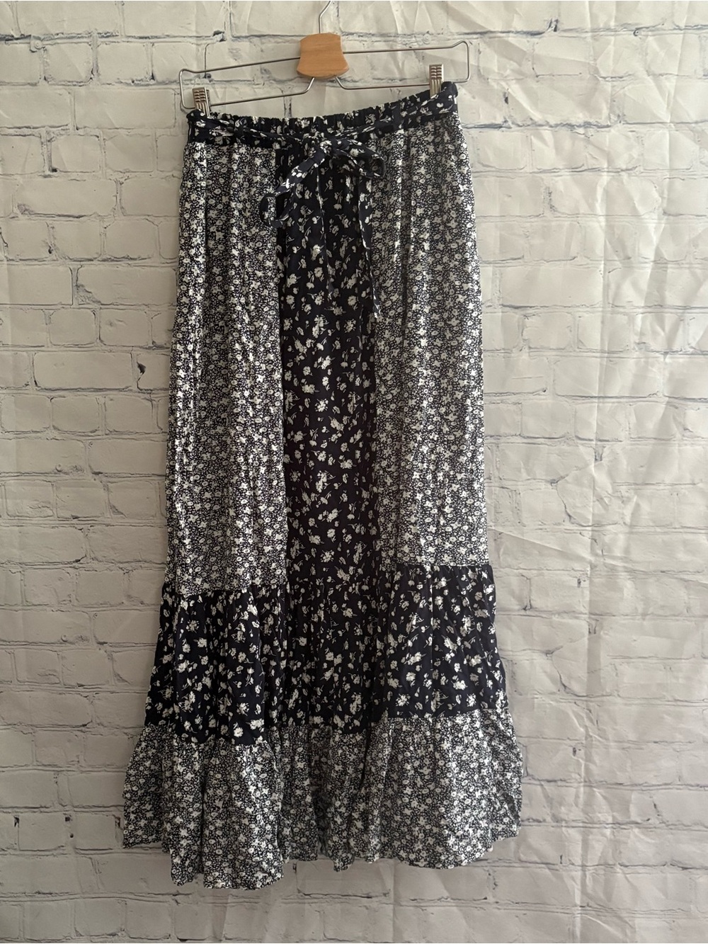 Melloday Maxi Skirt Floral Print Navy Blue Size Large